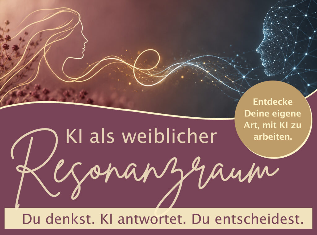 Illustration einer Frau und einer KI im Dialog – KI als weiblicher Resonanzraum