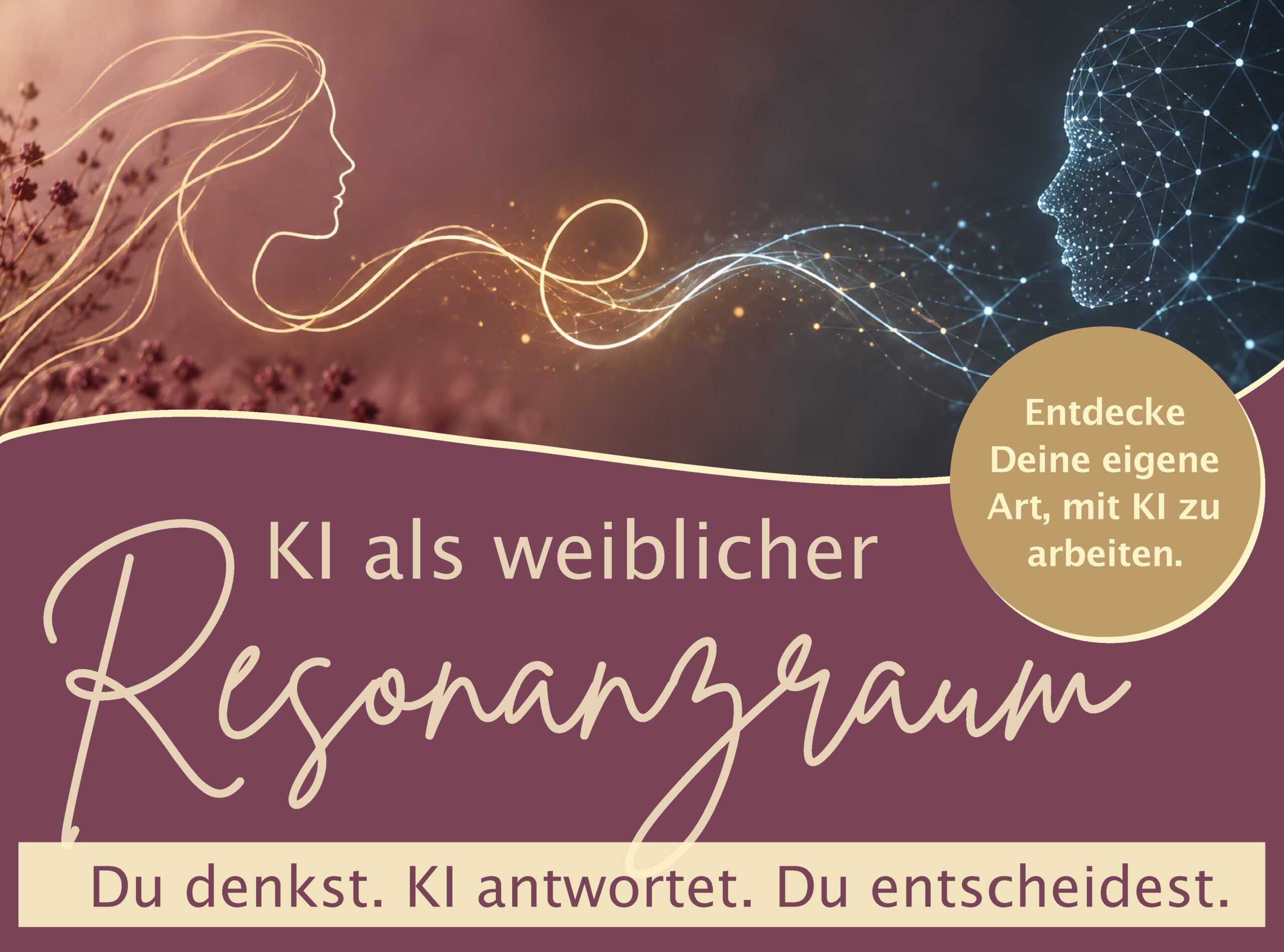 Illustration einer Frau und einer KI im Dialog – KI als weiblicher Resonanzraum